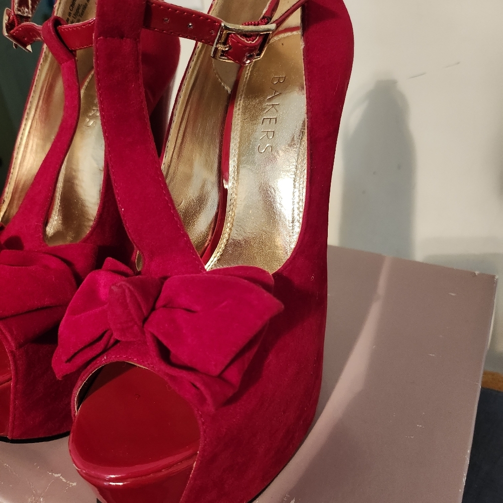 Red Suede and Patent Leather Heels Kailee by Baker